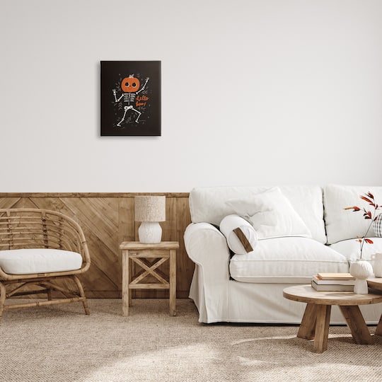 Stupell Industries Hello Boo Halloween Smiling Skeleton Canvas Wall Art